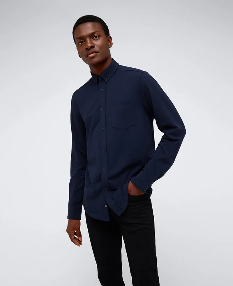 Kenneth Cole Reaction Clothing Long Sleeve Button Down Stretch Shirt camicia blu navy