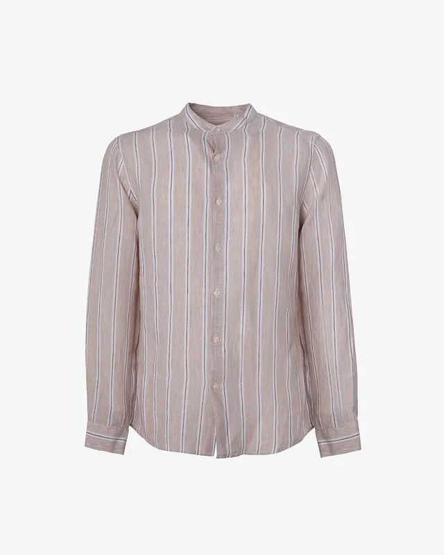 Markup Uomo Camicie Camicia manica lunga collo coreana in lino