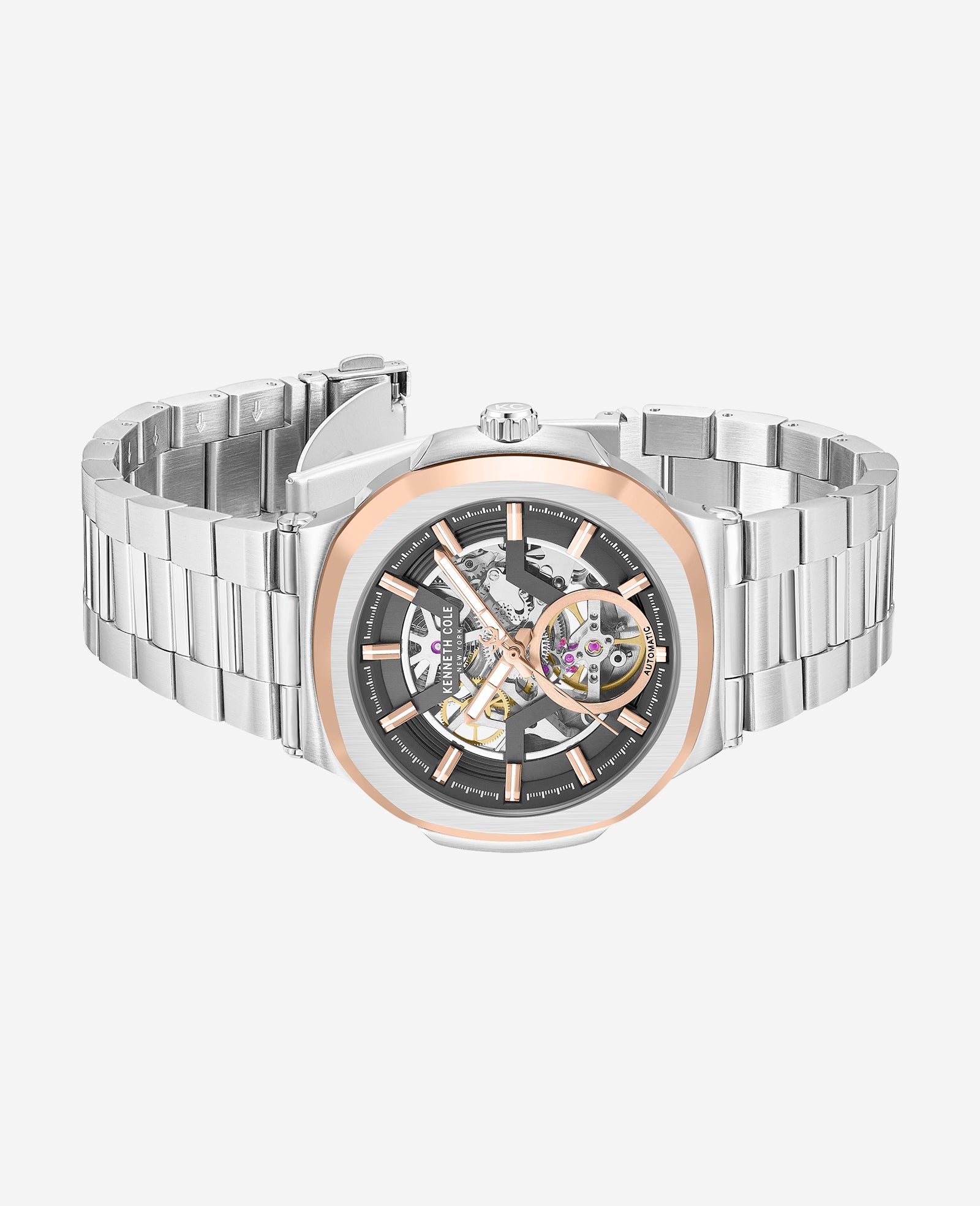 Kenneth Cole Reaction Watches Skeleton Automatic Bracelet Watch orologio automatico argento