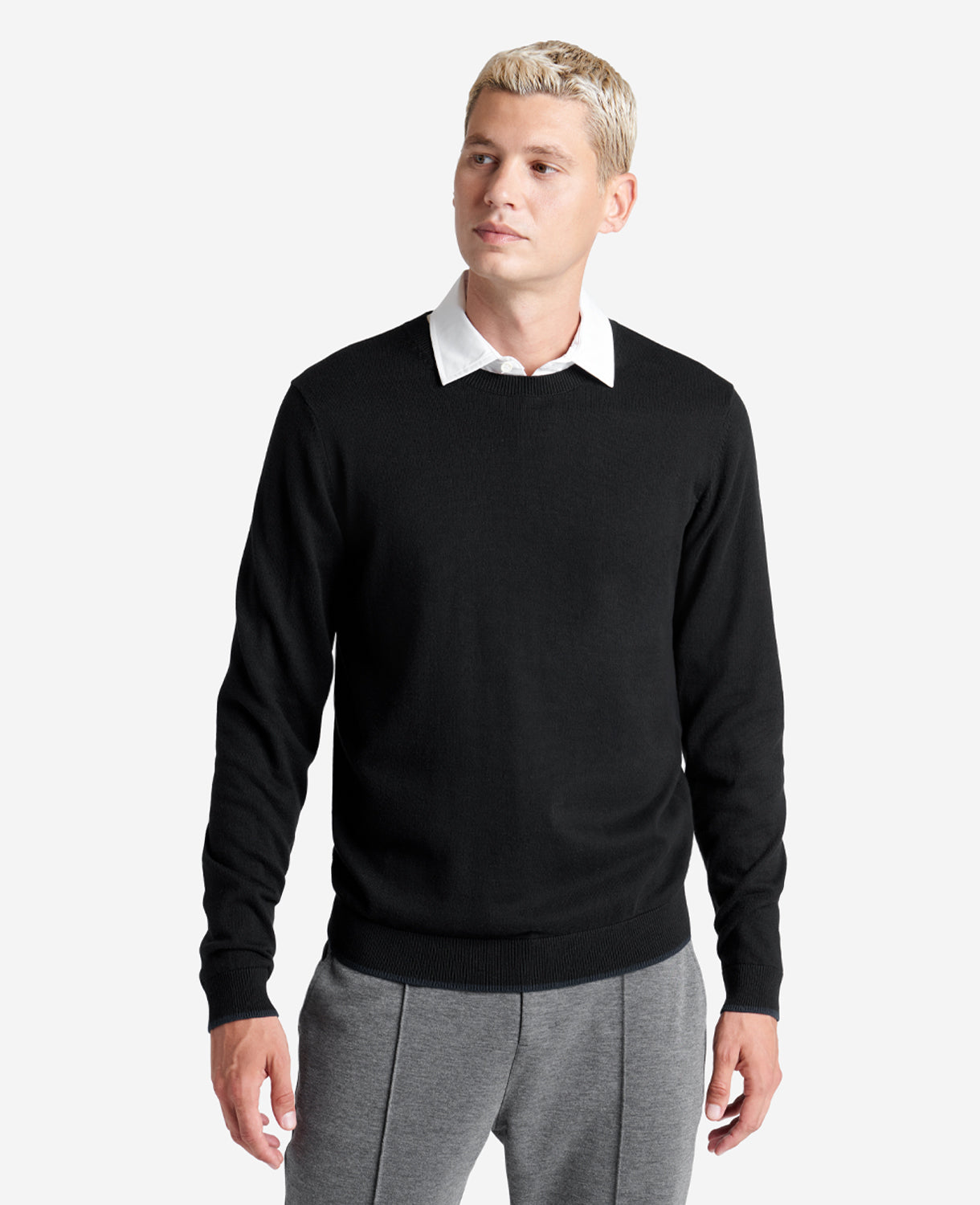 Kenneth Cole Reaction Clothing Crew Neck Sweater with Tipping Details maglione nero