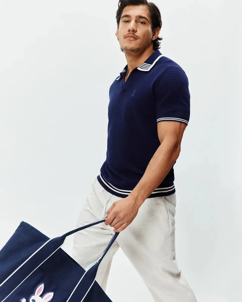 Psycho Bunny Men's Polos Elowen Knit Polo polo blu sera in cotone