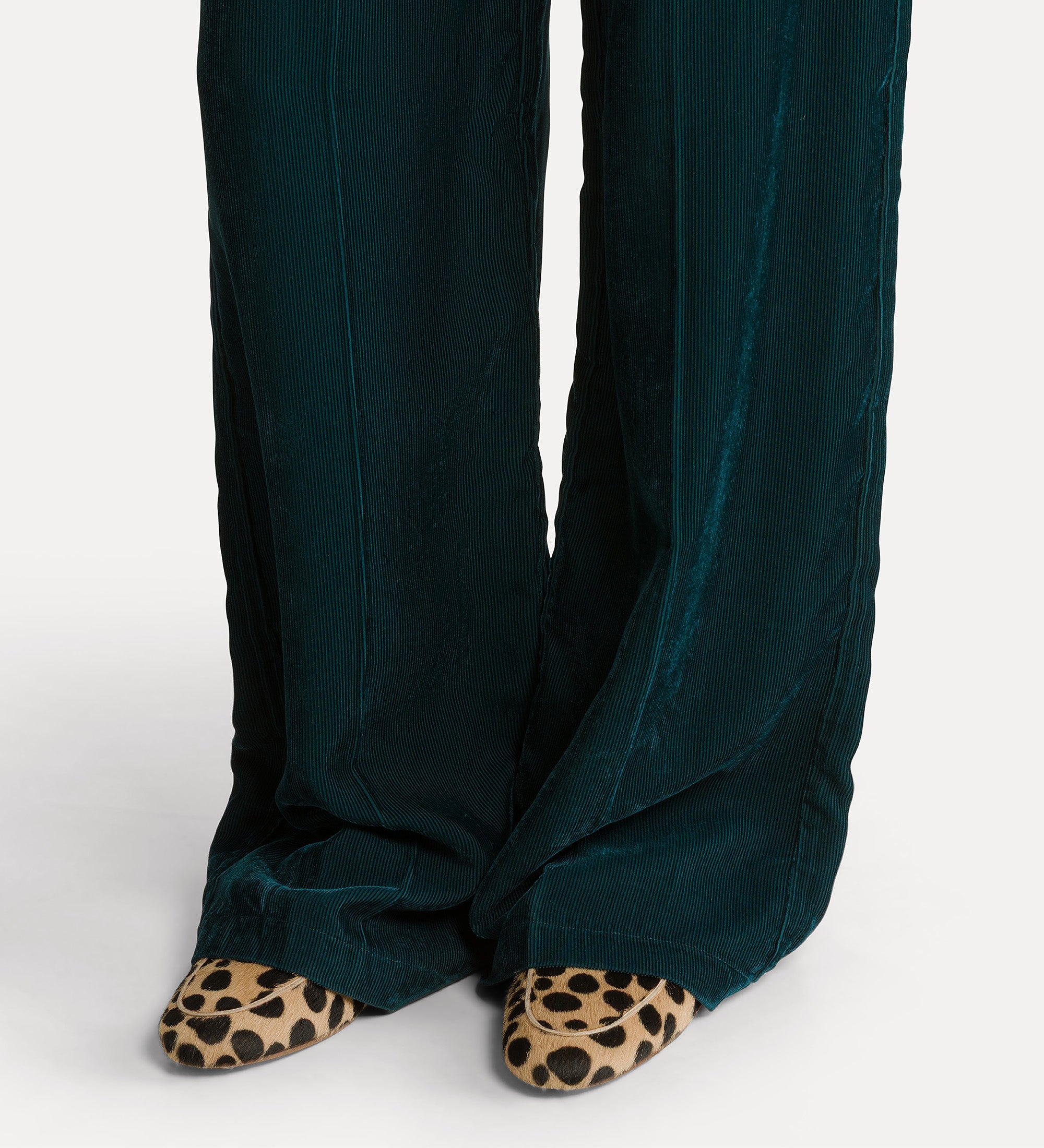 Forte pantaloni pantaloni in velluto a coste vita alta jade