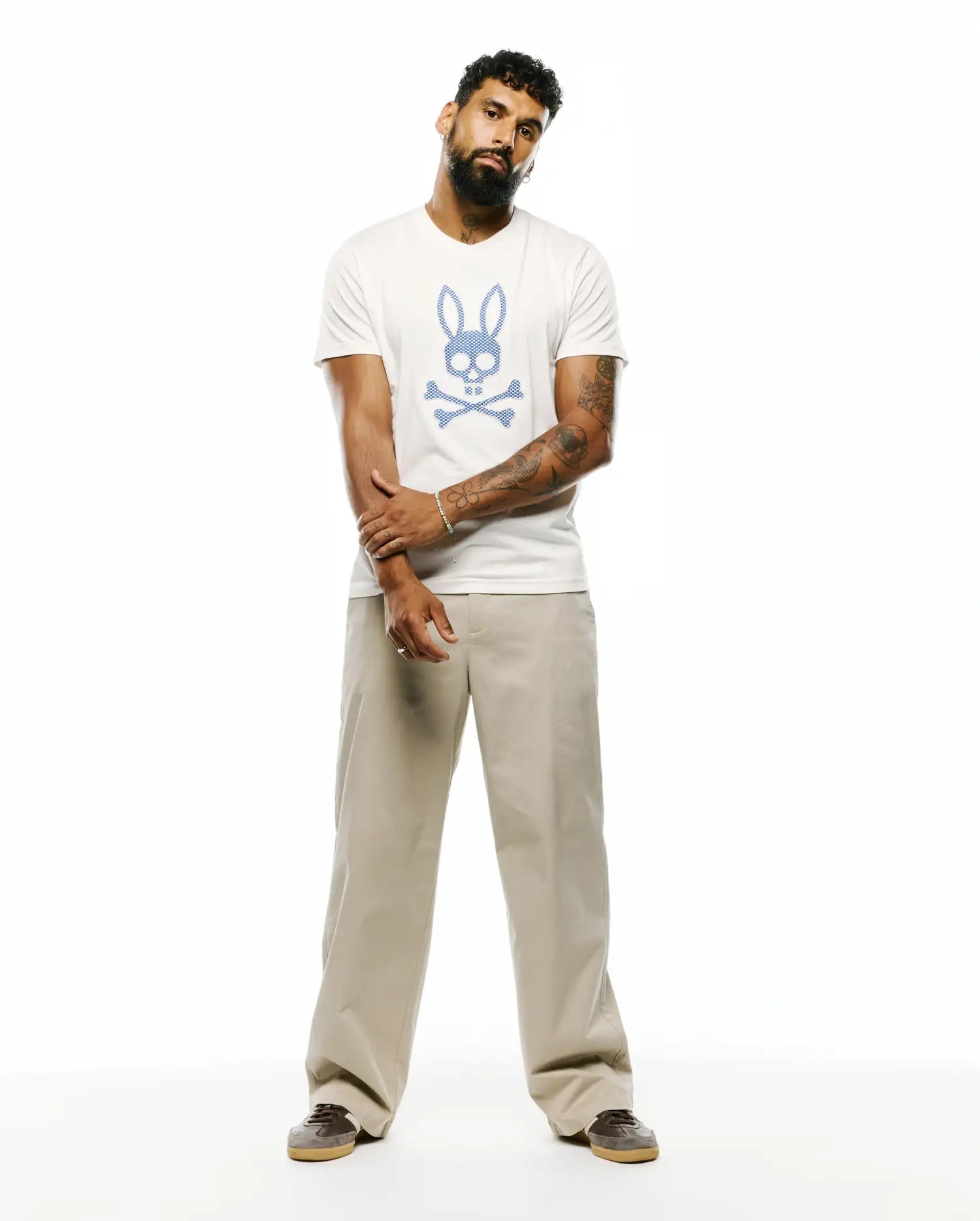 Psycho Bunny Men's Tees Stan Pima Cotton Graphic Tee maglietta Ecru XXS-XXXL cotone Pima
