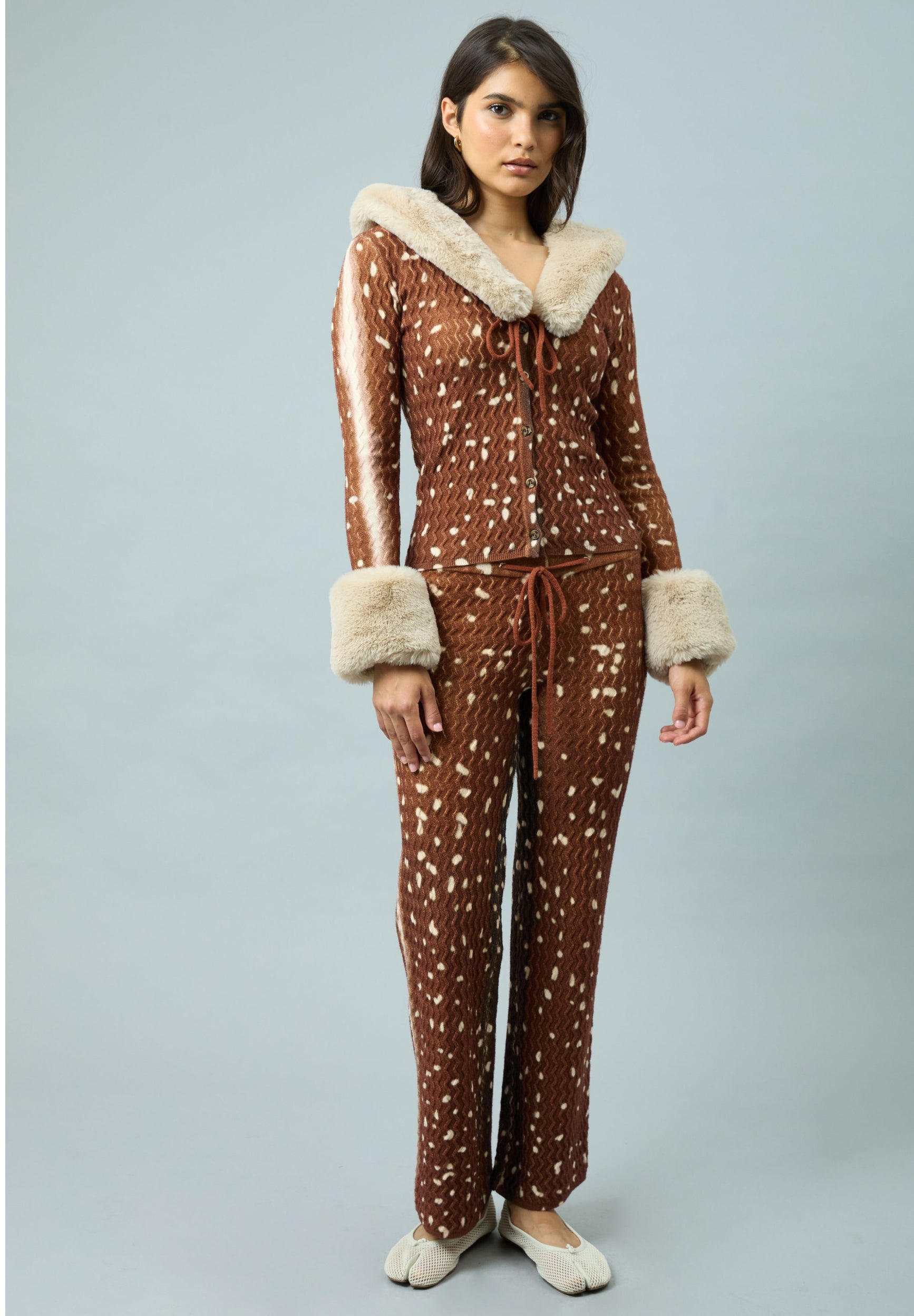 House Of Sunny Women's Knitwear BAMBI FUR COLLAR PEGGY cardigan jacquard
