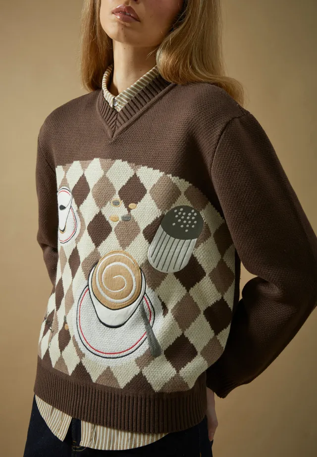 House Of Sunny Women's Knitwear Daily Grind Knit maglione jacquard con scollo a V