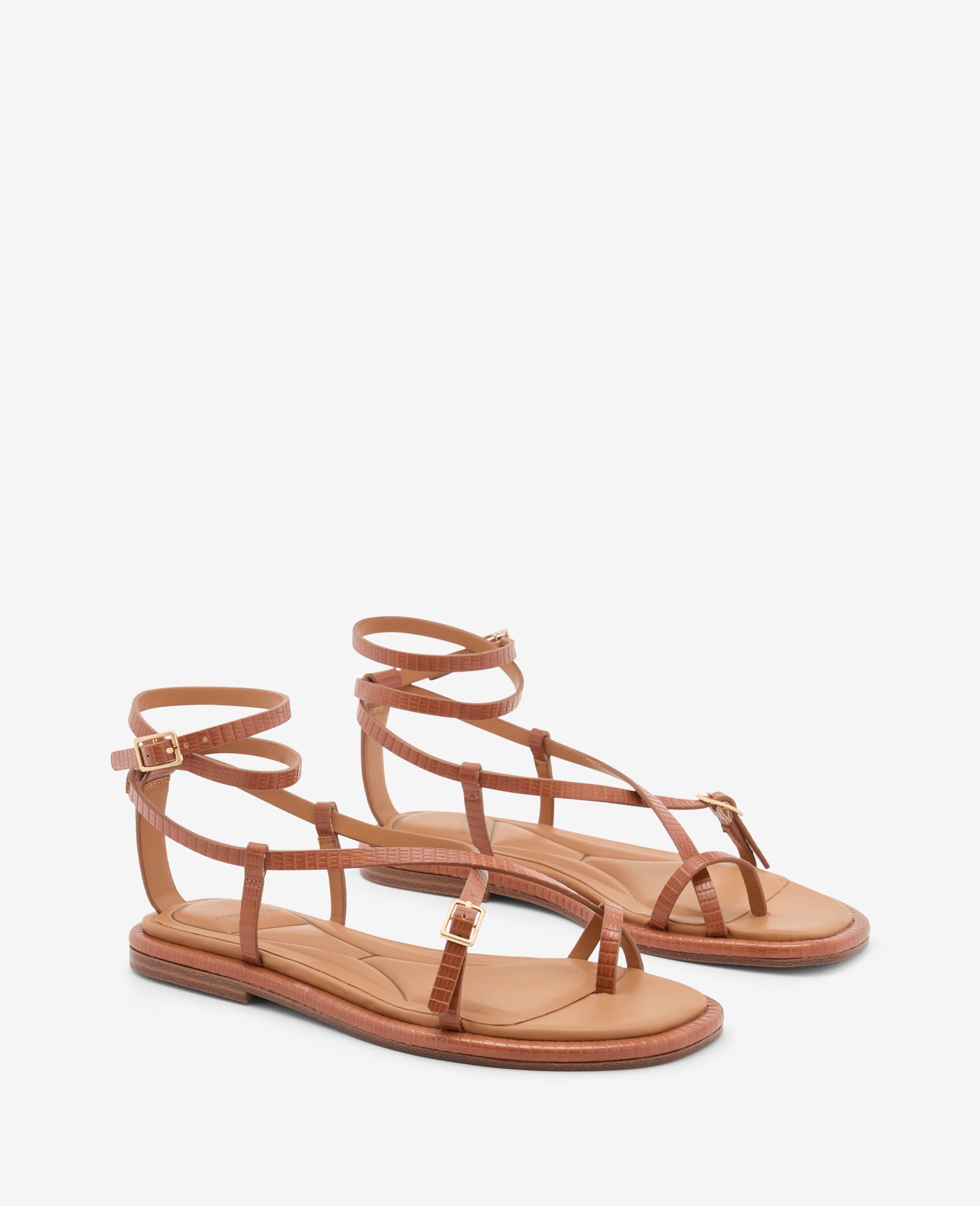 Kenneth Cole Reaction Paros Embossed Lizard Sandal sandali tan con fibbia