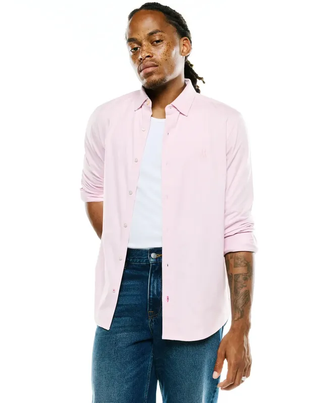 Psycho Bunny Men's Shirts Jim Jersey Longsleeve Shirt MT0300067 camicia rosa XXS-XXXL in cotone elasticizzato