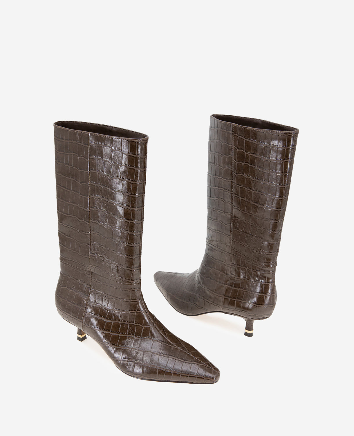 Kenneth Cole Reaction Shoes Meryl Leather Croco Bootie stivaletto in pelle marrone scuro 5 con tacco a stiletto