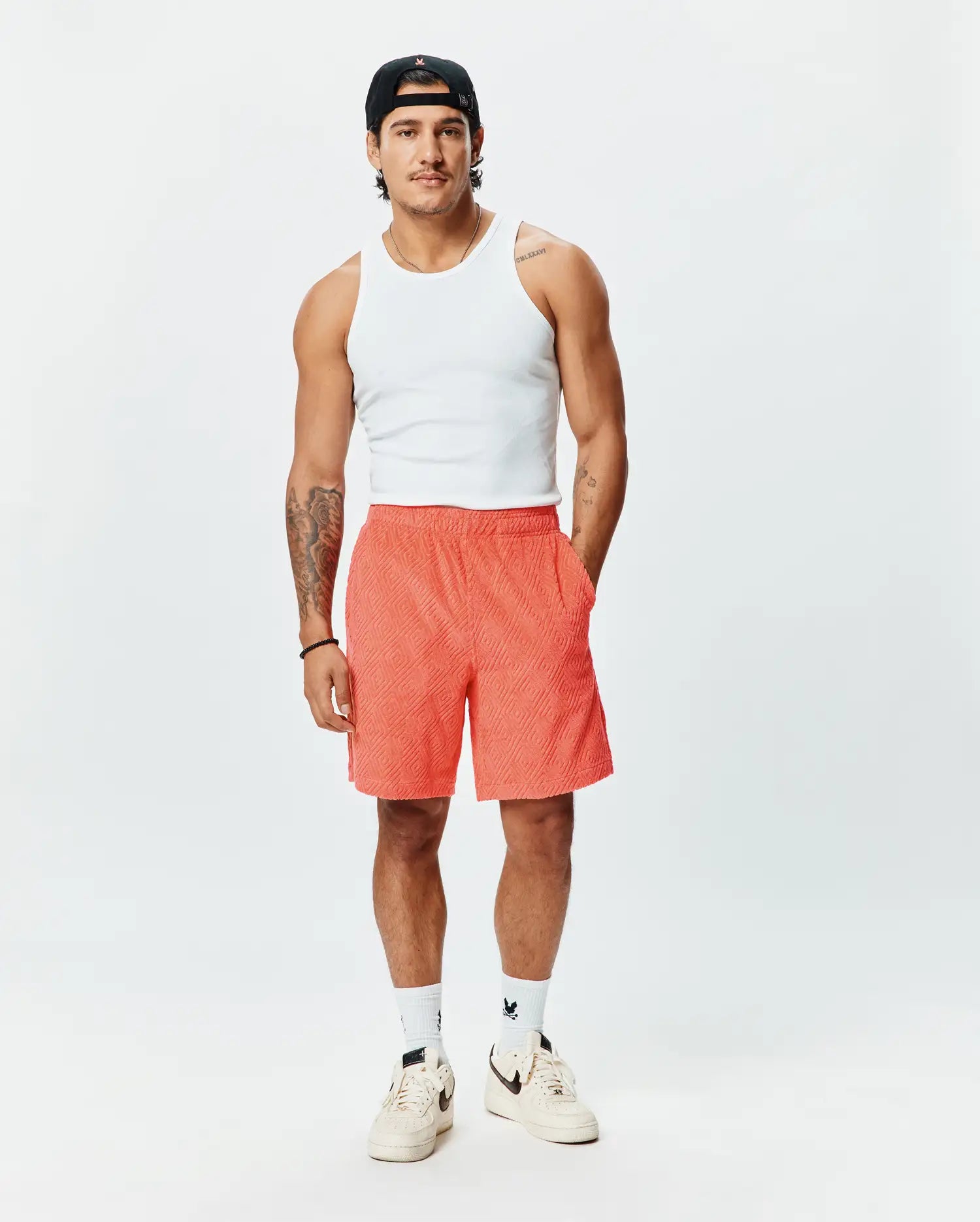 Psycho Bunny Men's Shorts Tristan pantaloncini 8" arancioni XXS–XXXL in spugna