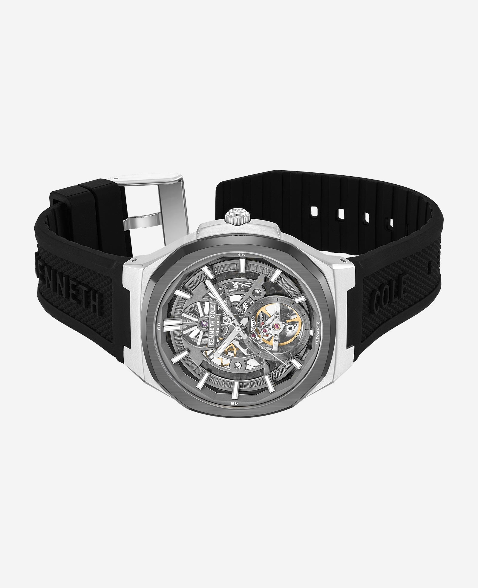 Kenneth Cole Reaction Watches Skeleton Automatic Silicone Strap Watch orologio nero automatico