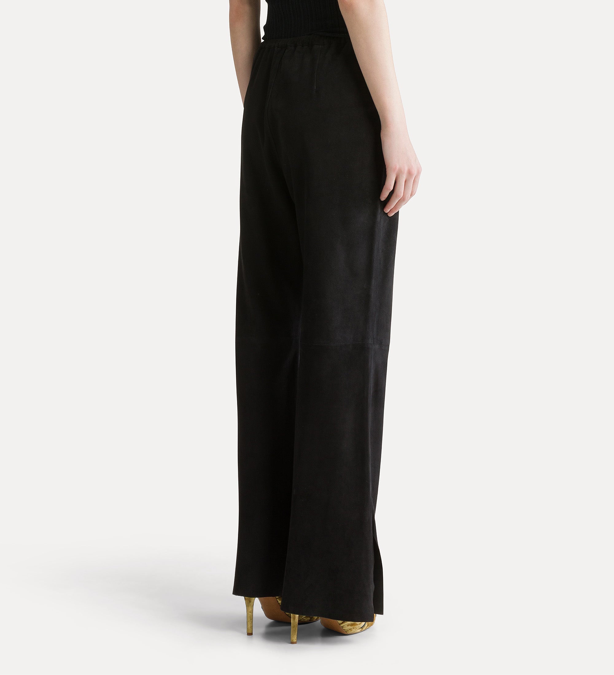 Forte pantaloni pantaloni in suede color notte a vita elastica