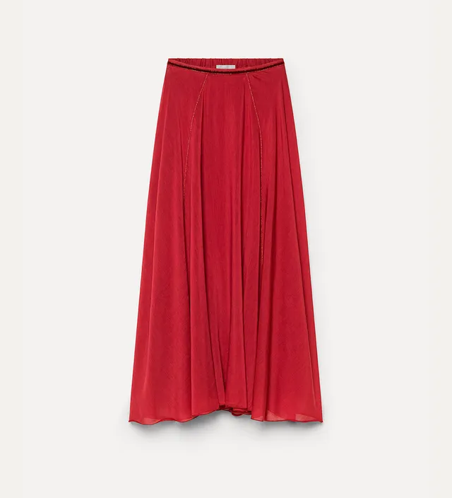 Forte gonne gonna svasata in voile di cotone e seta pomegranate
