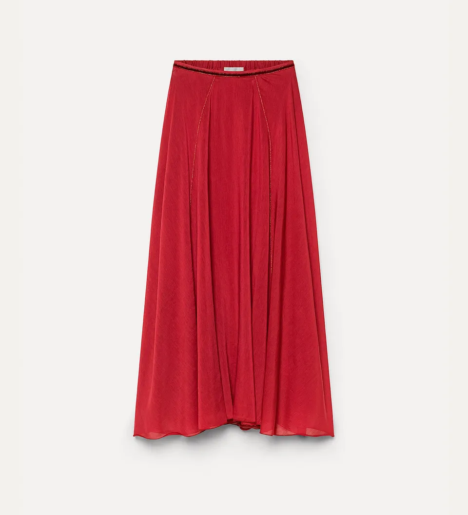 Forte gonne gonna svasata in voile di cotone e seta pomegranate