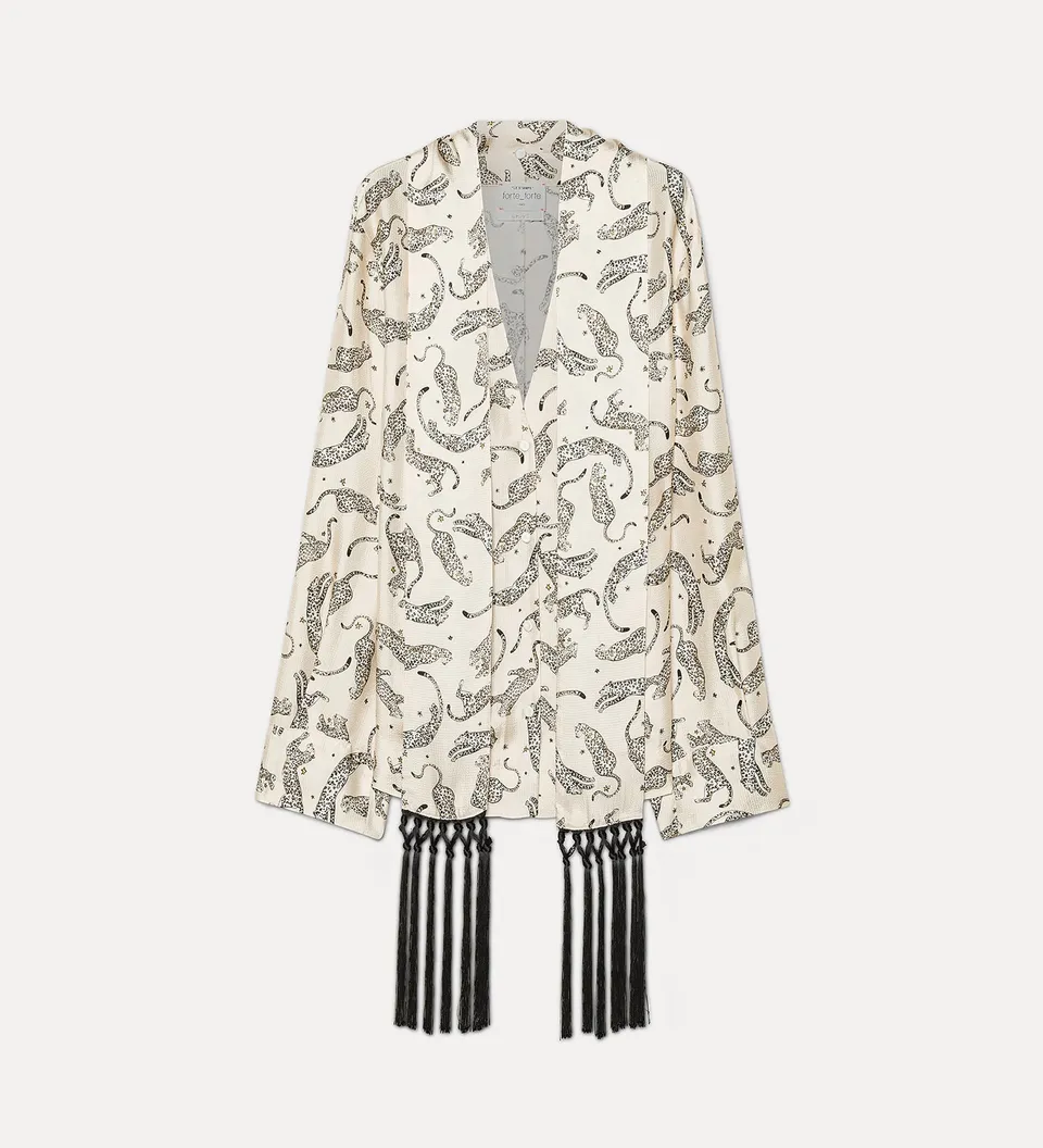 Forte camicie camicia Royal Leopard in raso avorio
