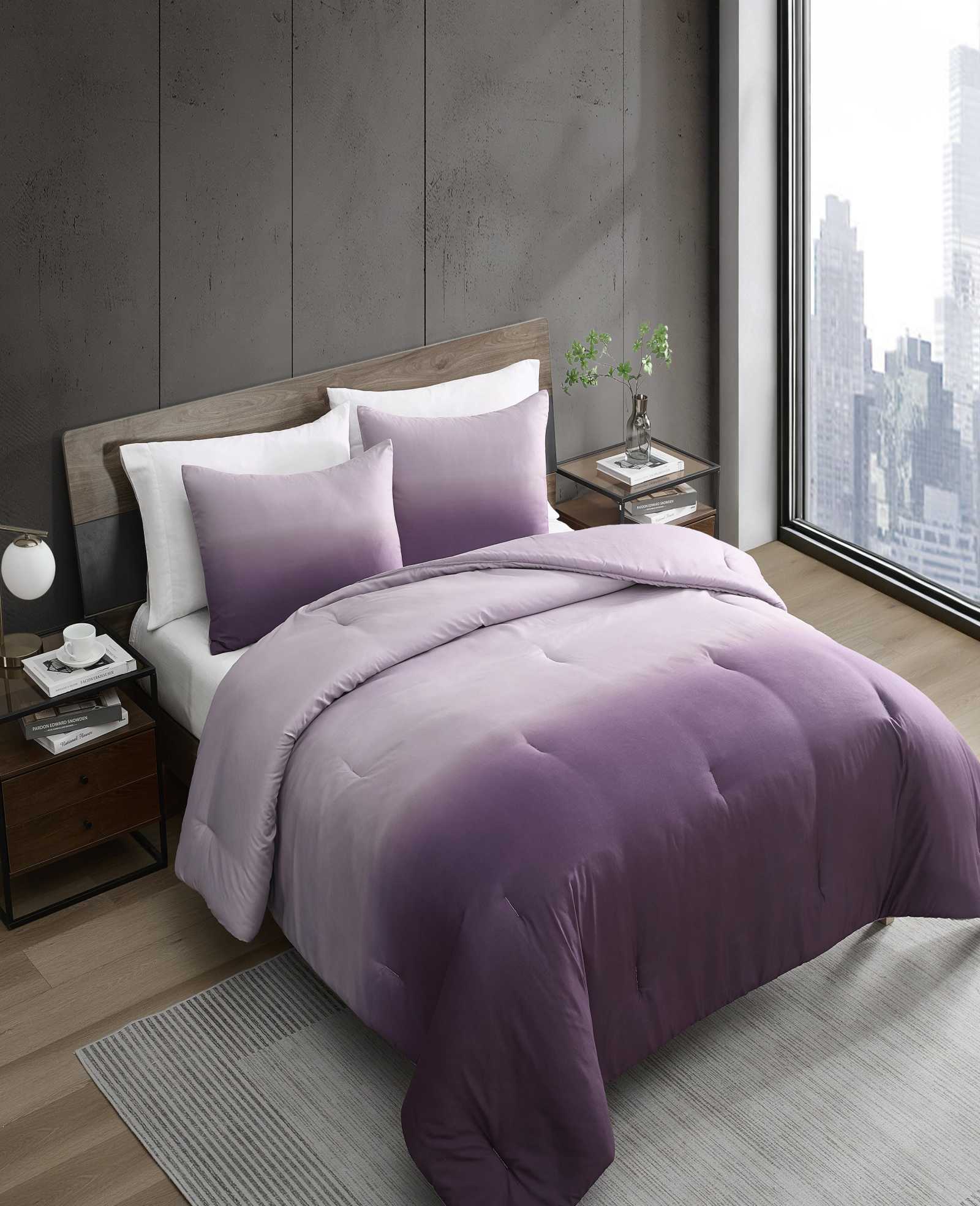 Kenneth Cole Reaction Home & Bedding Subtle Ombre Comforter Set completo letto viola poliestere