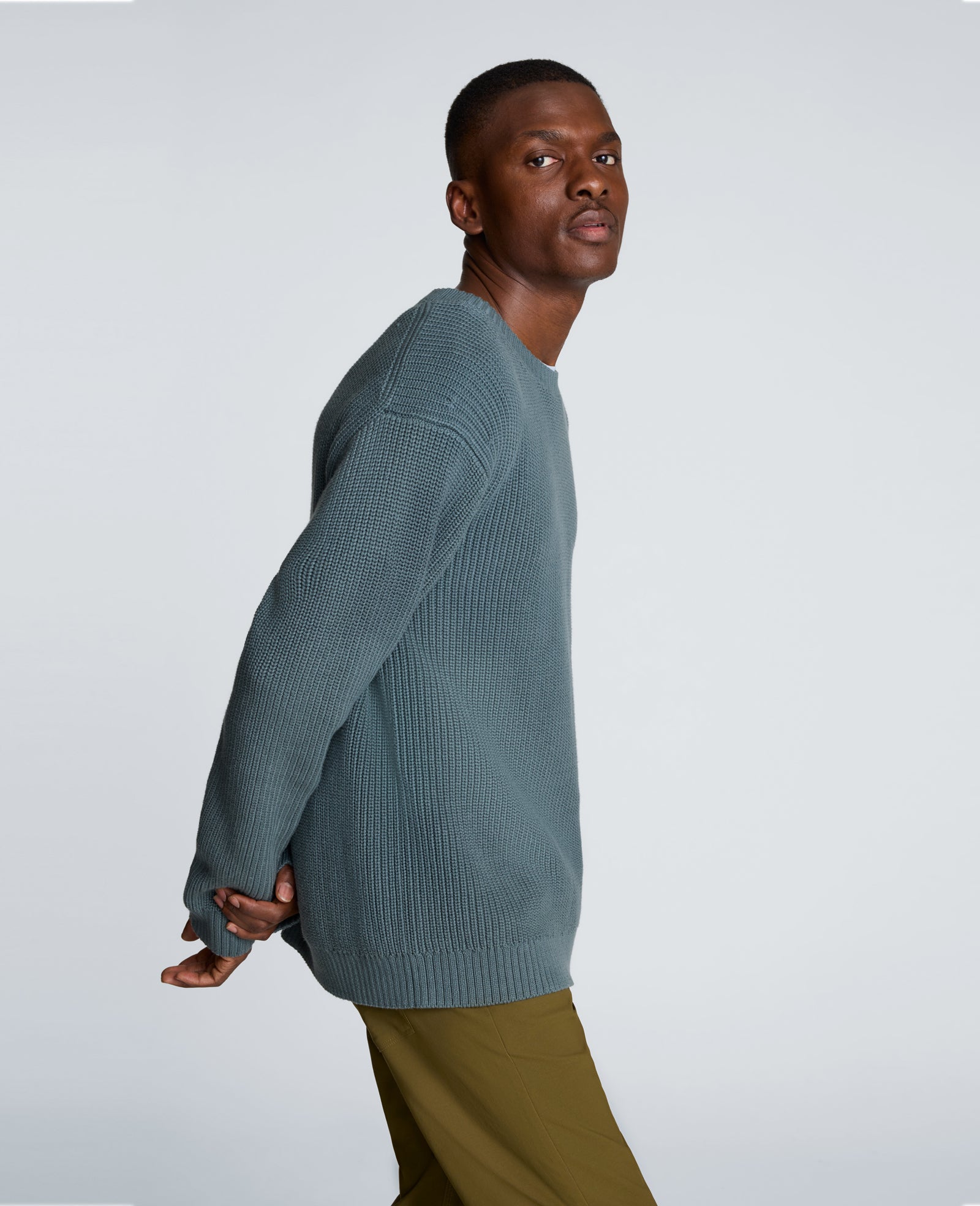 Kenneth Cole Reaction Clothing Chunky Oversized Sweater maglione uomo blu girocollo cotone