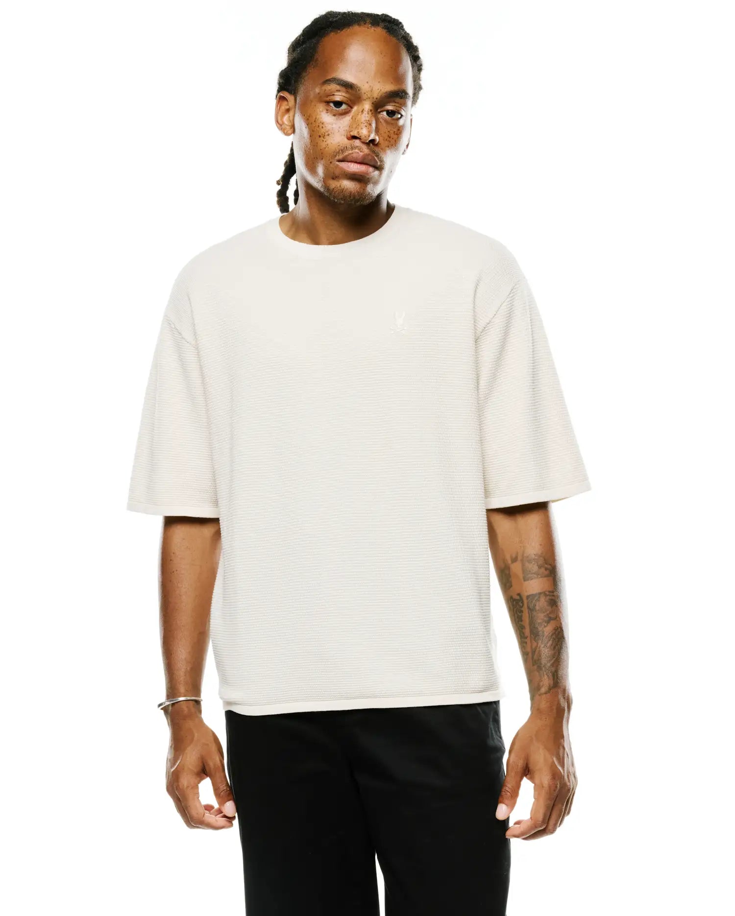 Psycho Bunny Men's Tees Makai Knit Tee MT0200647 t-shirt bianca in cotone