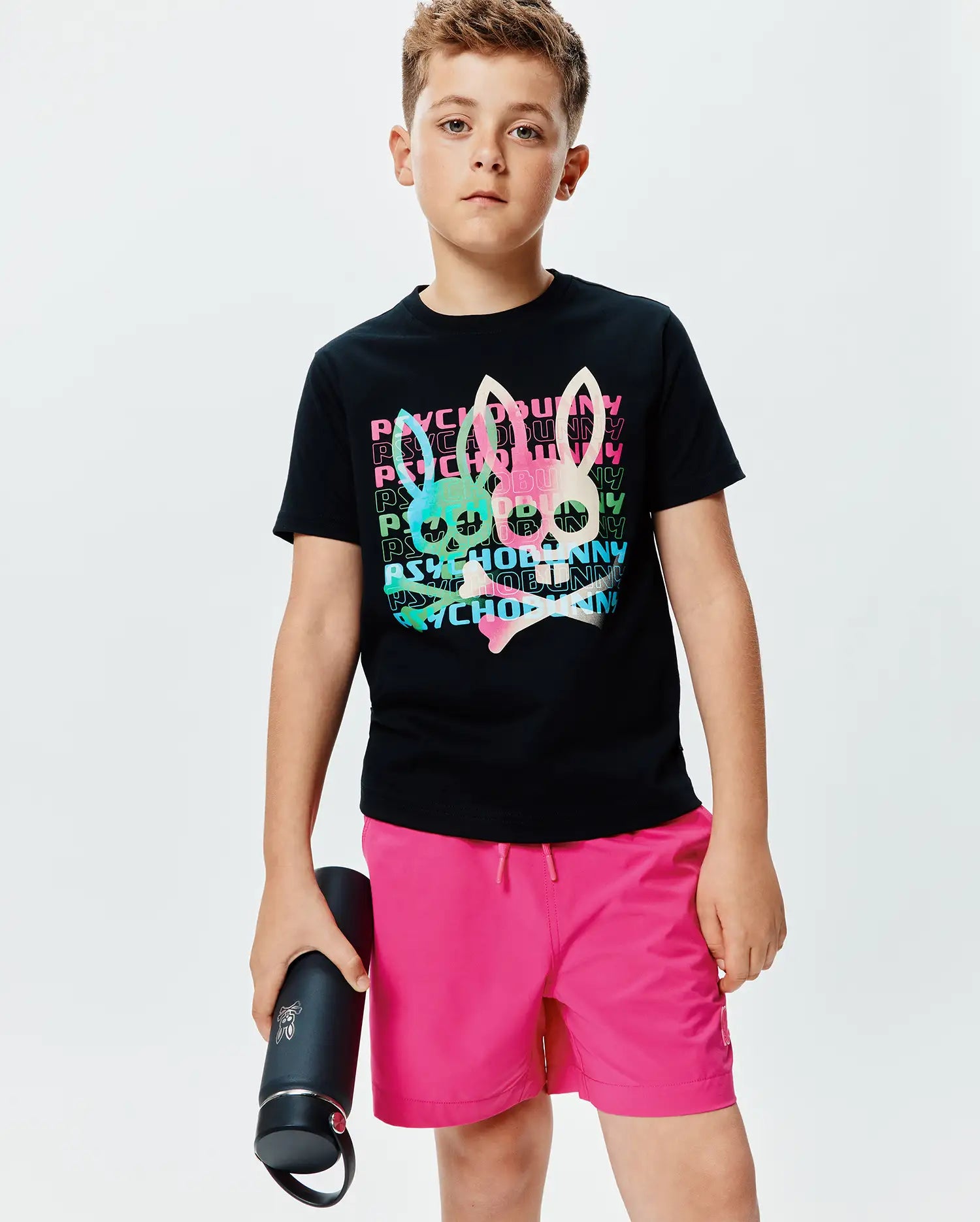Psycho Bunny Kids Tees KIDS LANDON WORDMARK TEE t-shirt nera 001 cotone Pima