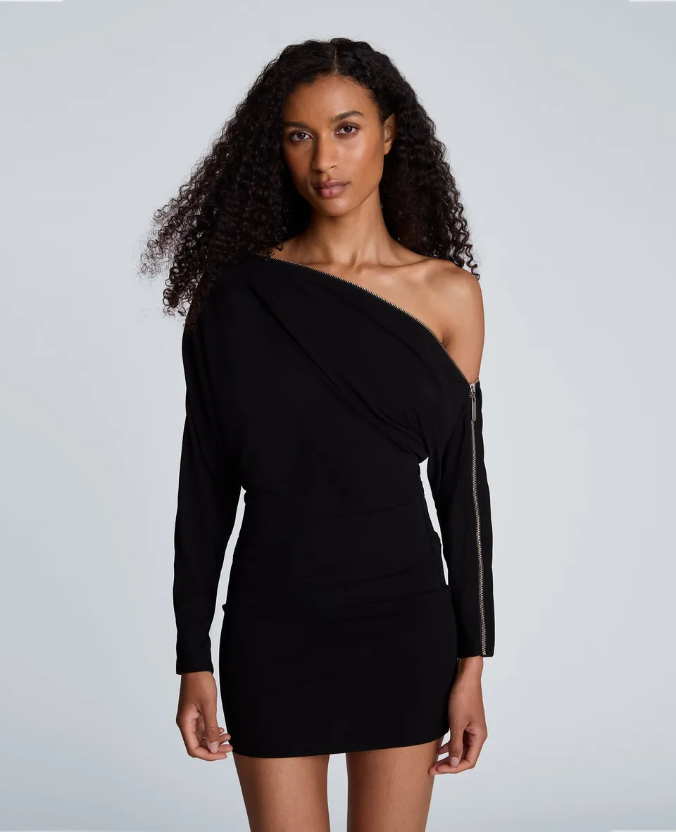 Kenneth Cole Reaction Clothing Zipper Shoulder Mini Dress vestito nero corto