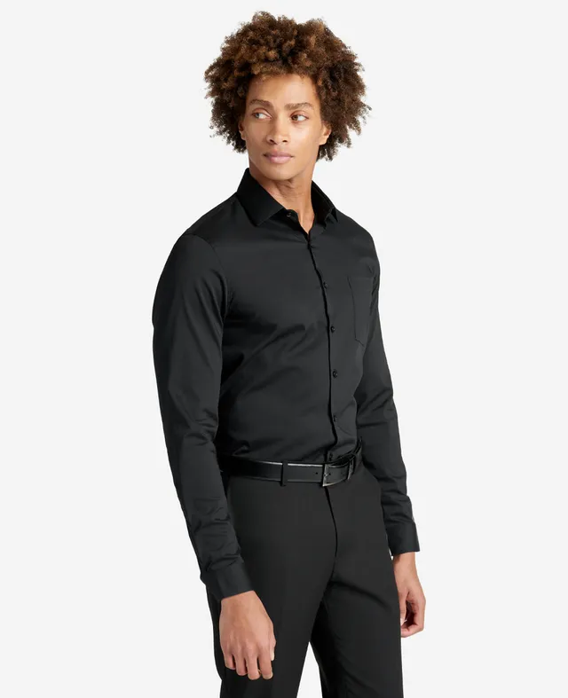 Kenneth Cole Reaction Clothing Slim Fit Sustainable Stretch Collar Solid Dress Shirt camicia nera
