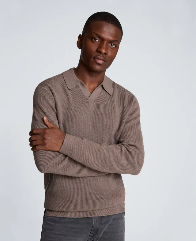 Kenneth Cole Reaction Clothing Long Sleeve Johnny Collar Polo polo marrone mélange
