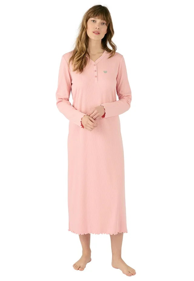 Damart Homewear Camicia da notte in maglia Interlock a costine donna