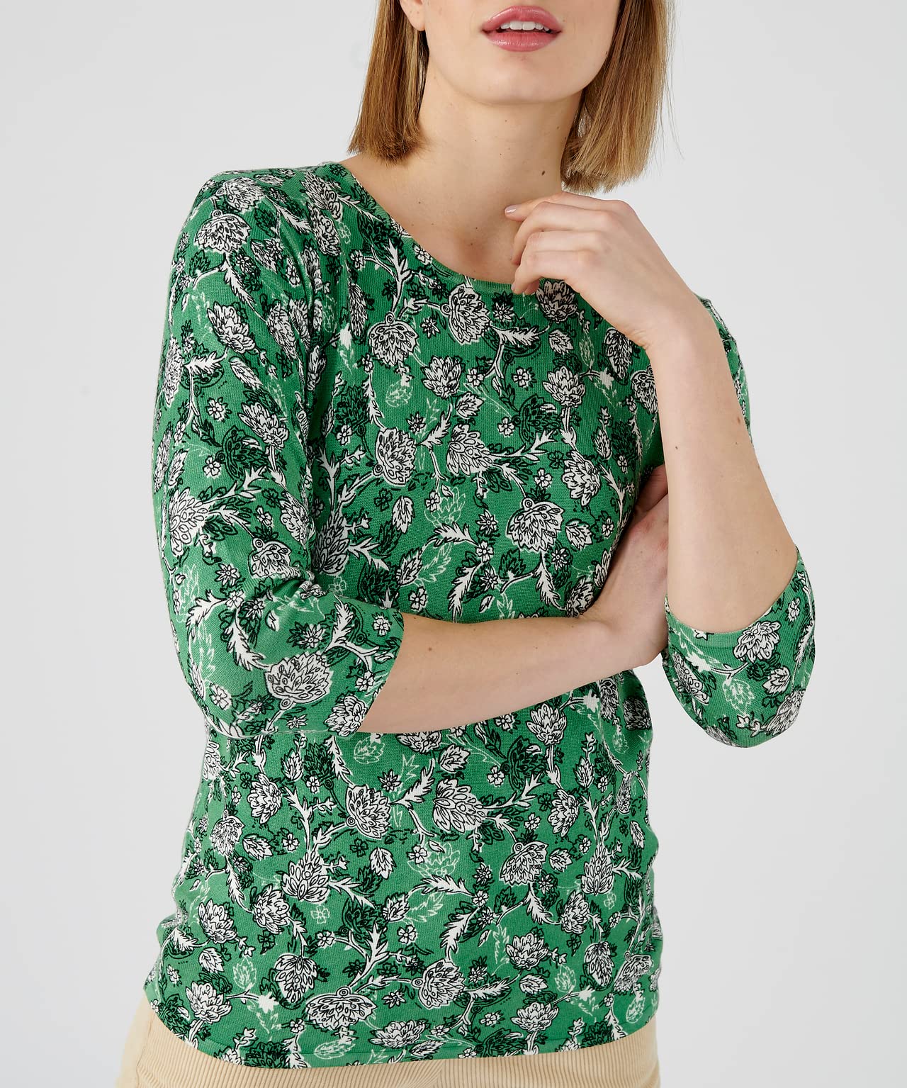 Damart Prêt-à-porter Maglione maglia fine maniche 3/4 verde floreale 40