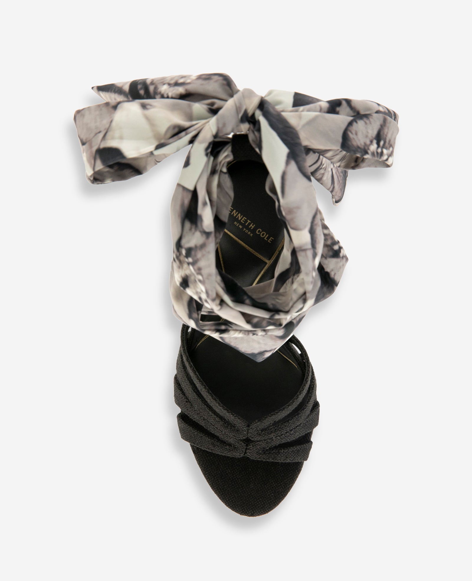 Kenneth Cole Reaction Shoes Nikkii Printed Fabric Wrap Around Platform Heel sandali neri
