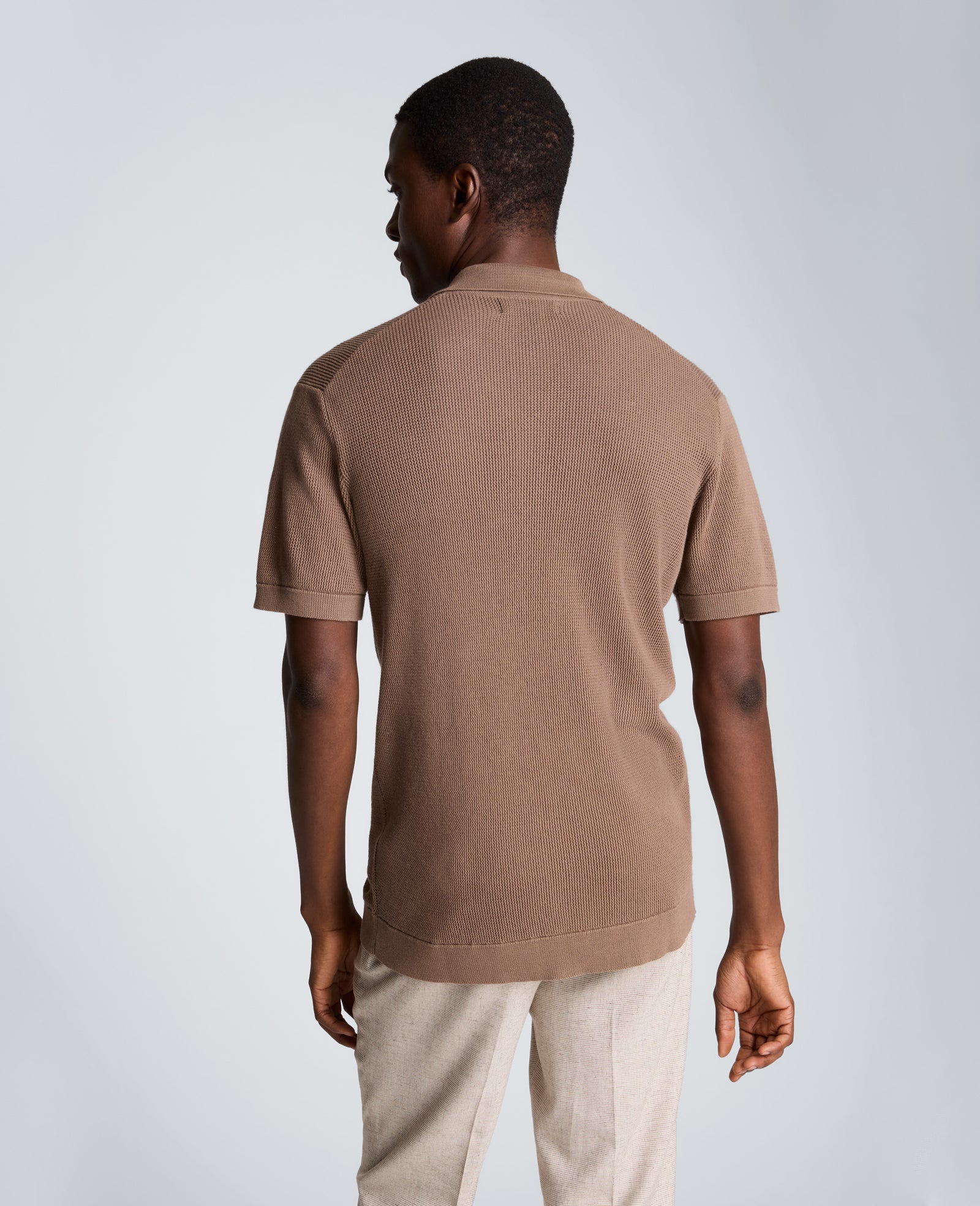 Kenneth Cole Reaction Clothing Knit Camp Shirt camicia beige scuro in cotone