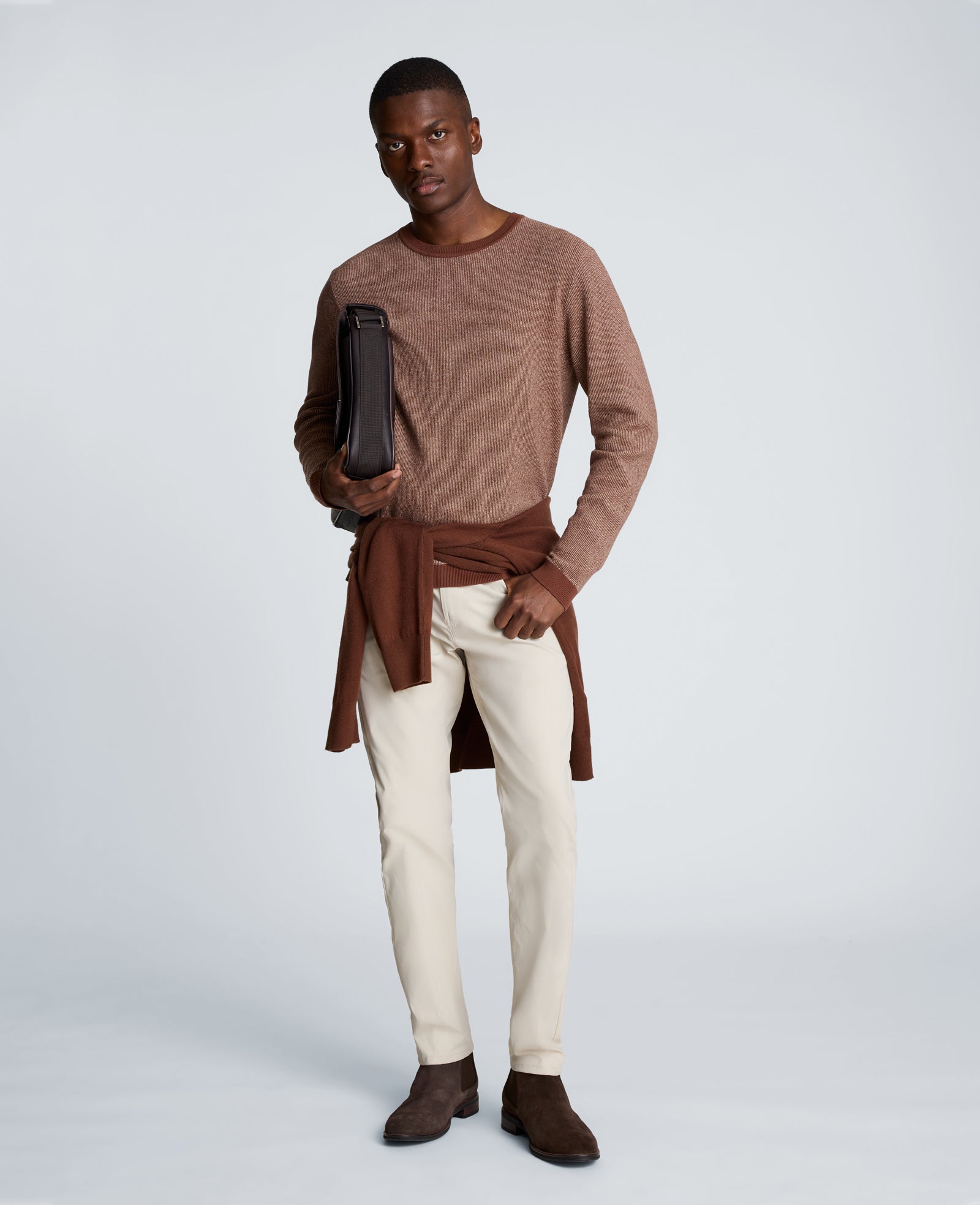 Kenneth Cole Reaction Clothing Sweater Crewneck maglione marrone cotone