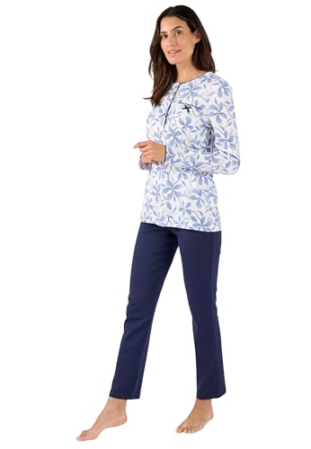 Damart Homewear Pigiama maglia a costine blu stampato XS