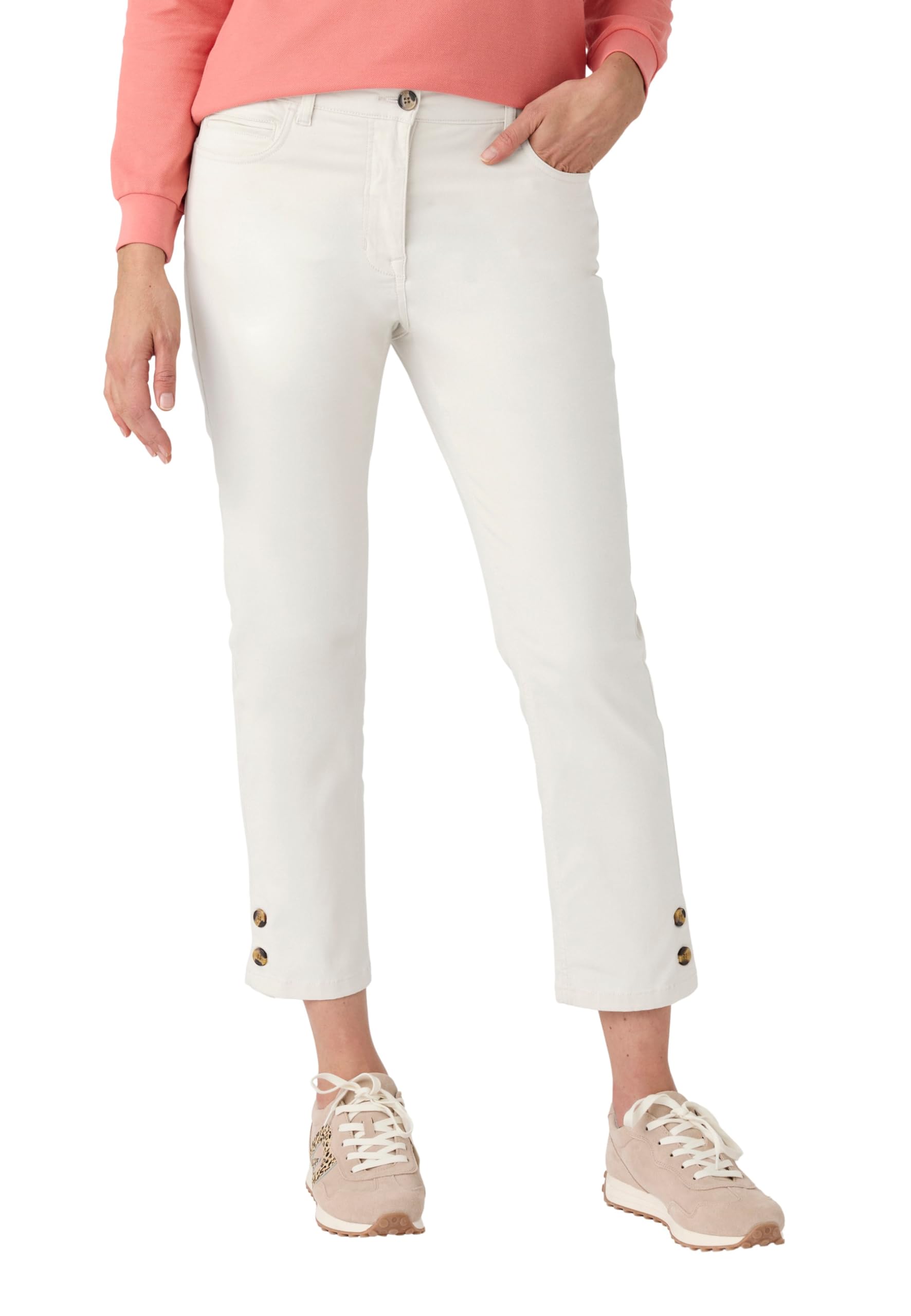 Damart Prêt-à-porter Pantaloni 7/8° fantasia con bottoni Pantaloni Beige in cotone