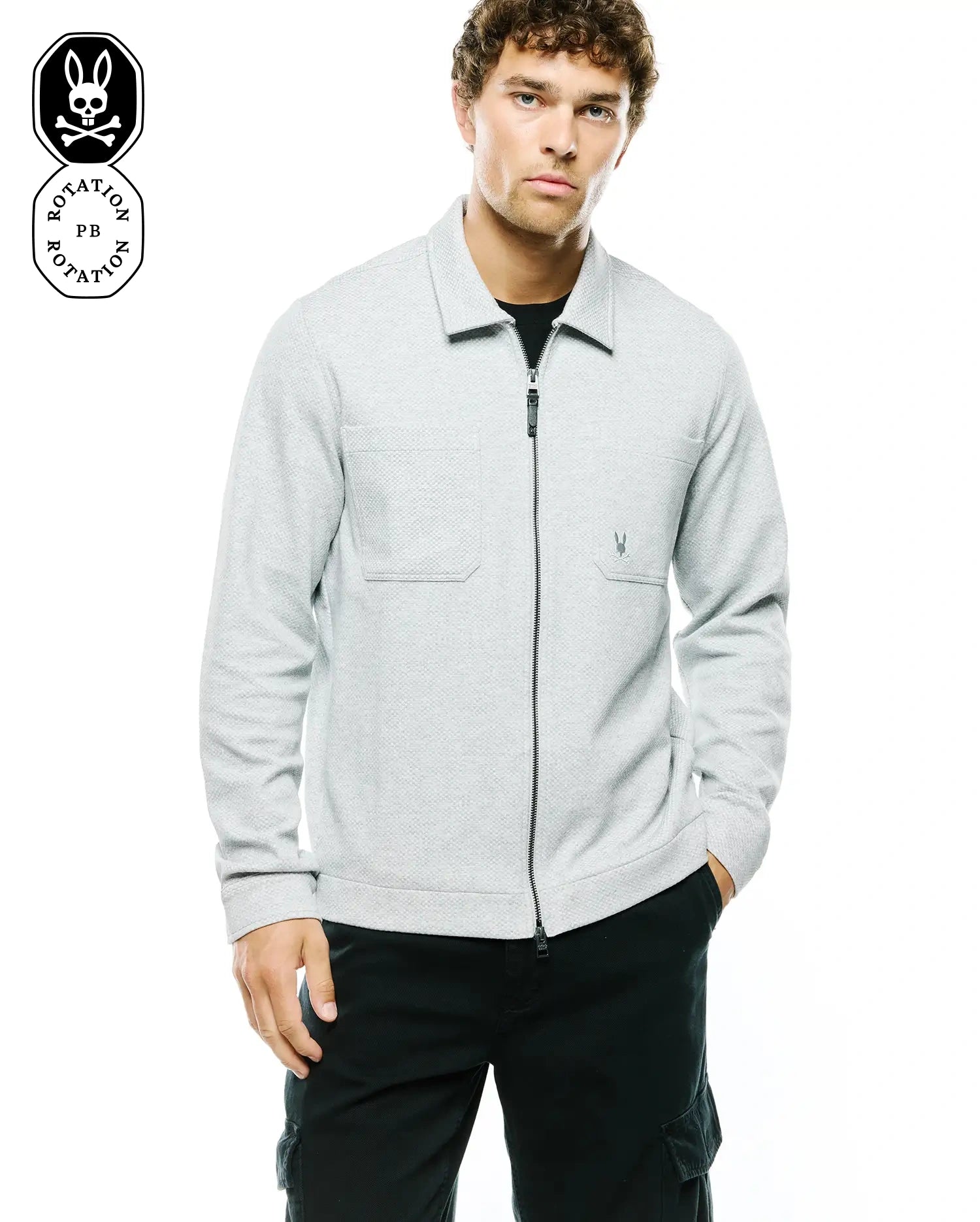 Psycho Bunny Jackets Marc Textured Overshirt sovracamicia grigia testurizzata