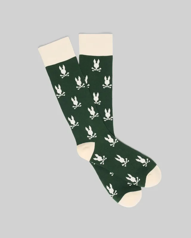 Psycho Bunny Accessories All Over Bunny Dress Sock calze verdi in cotone Pima