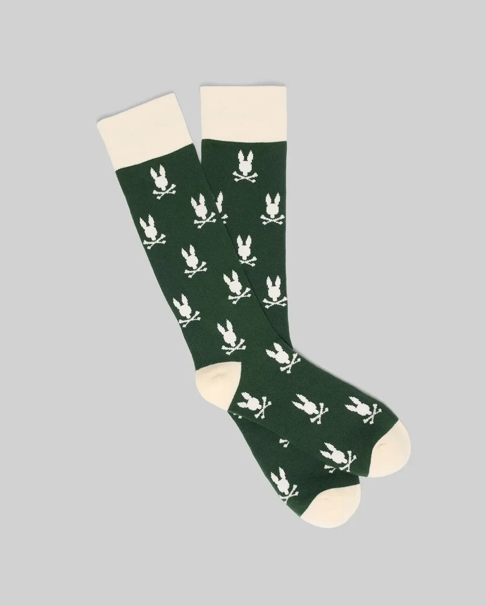 Psycho Bunny Accessories All Over Bunny Dress Sock calze verdi in cotone Pima