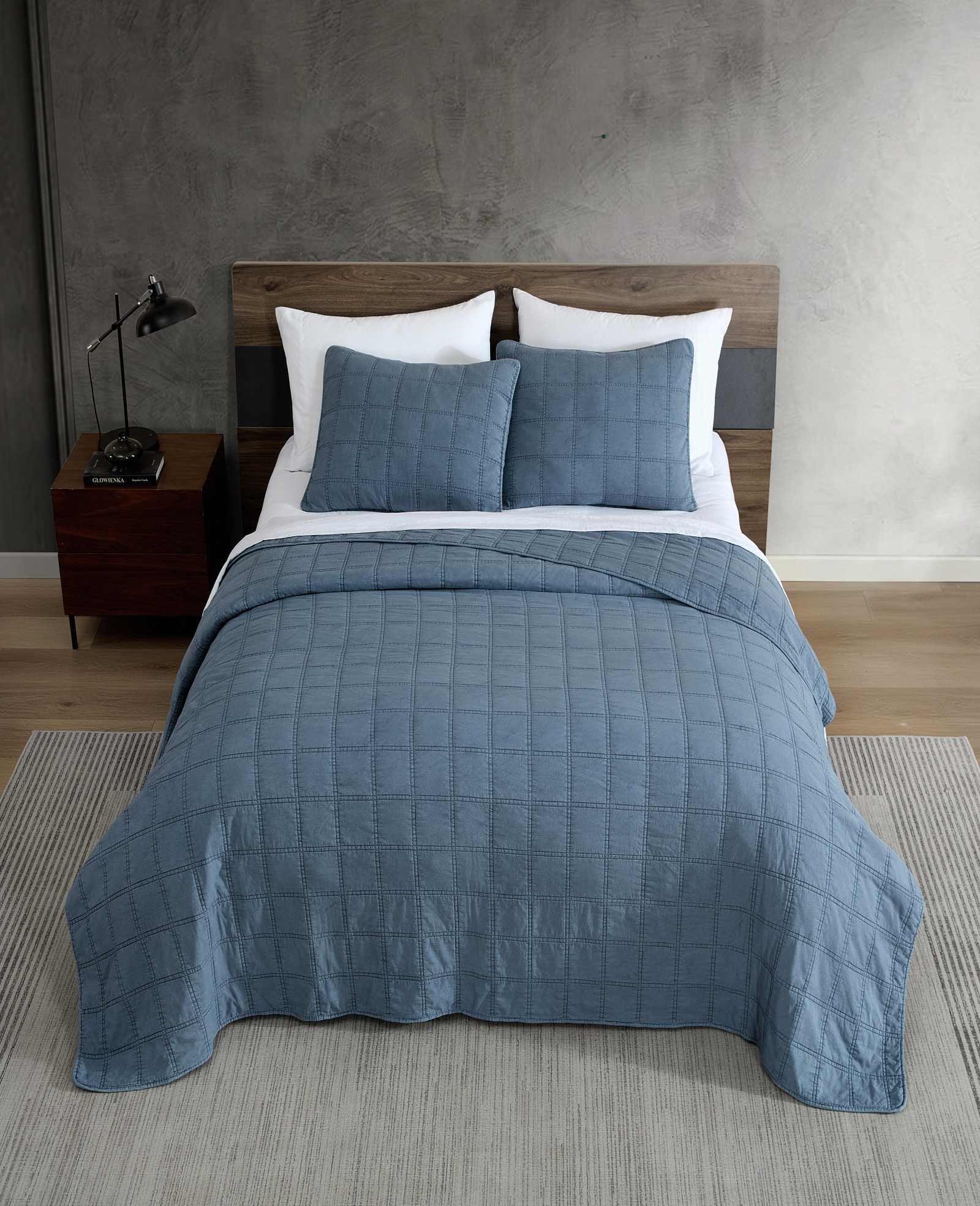 Kenneth Cole Home & Bedding Stonewashed Quilt Set trapunta blu