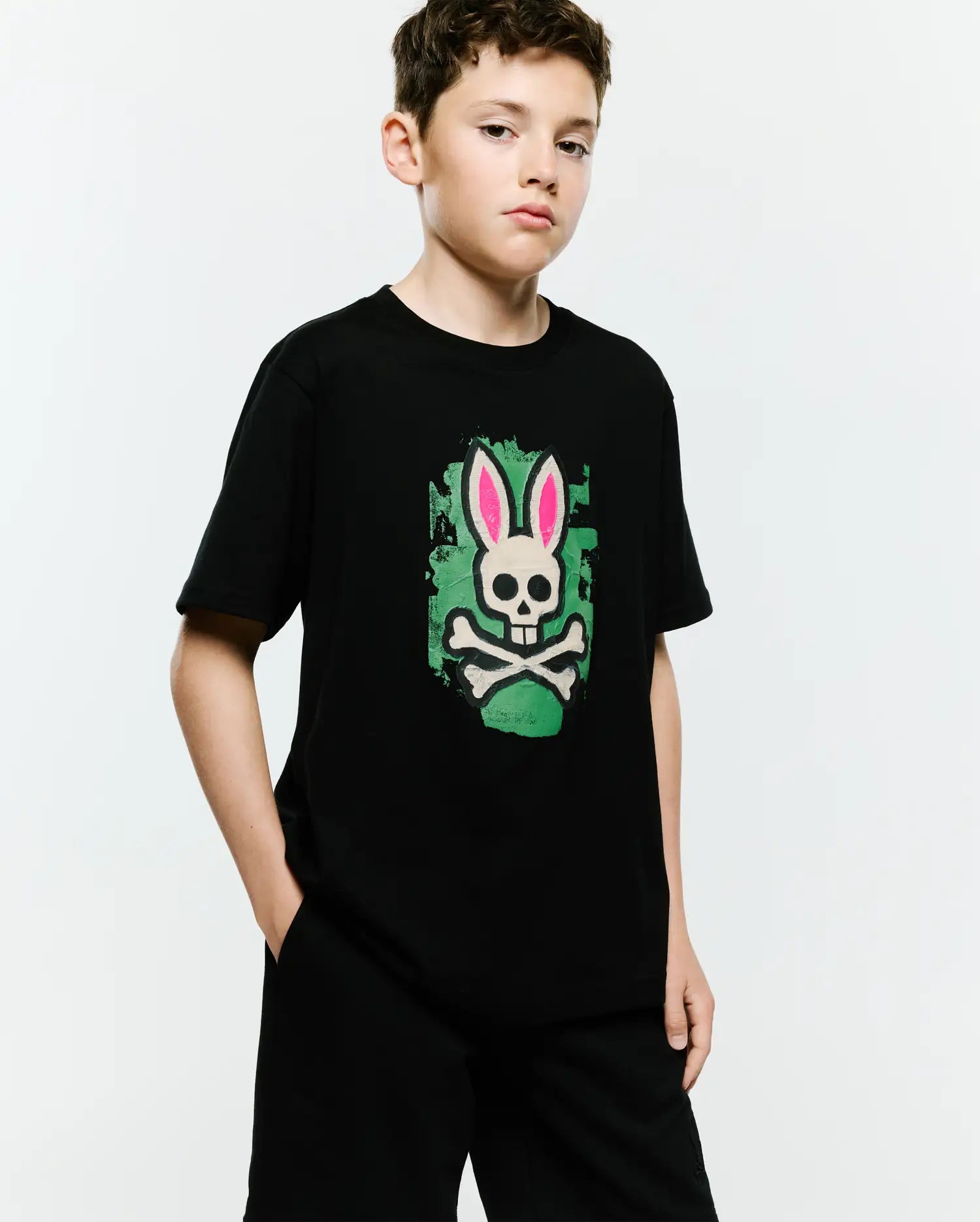 Psycho Bunny Kids Tees Marcus Graphic Tee KT0200193 t-shirt nera bambini cotone Pima