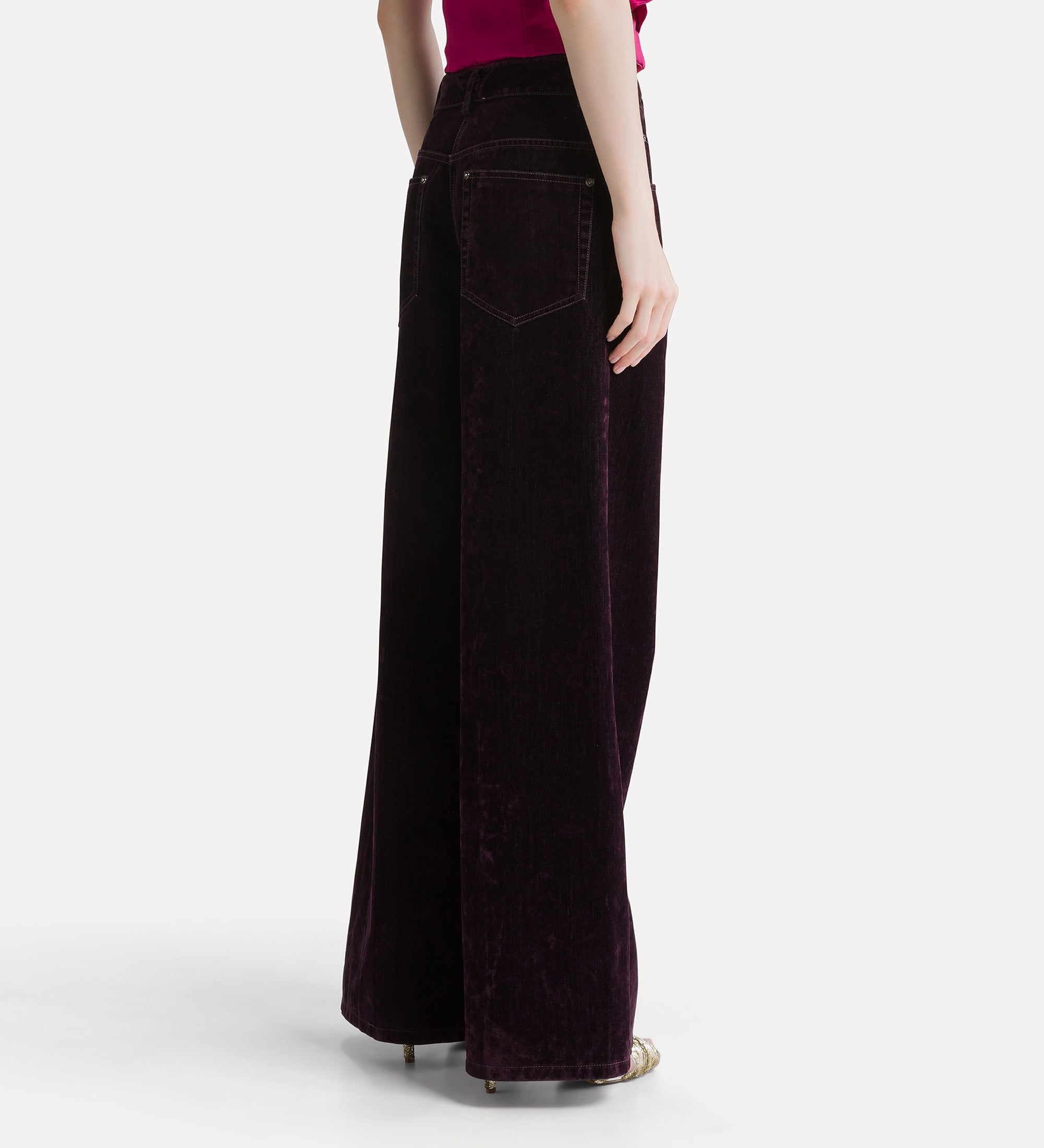 Forte pantaloni flocked denim wide-leg jeans jeans bordeaux in cotone