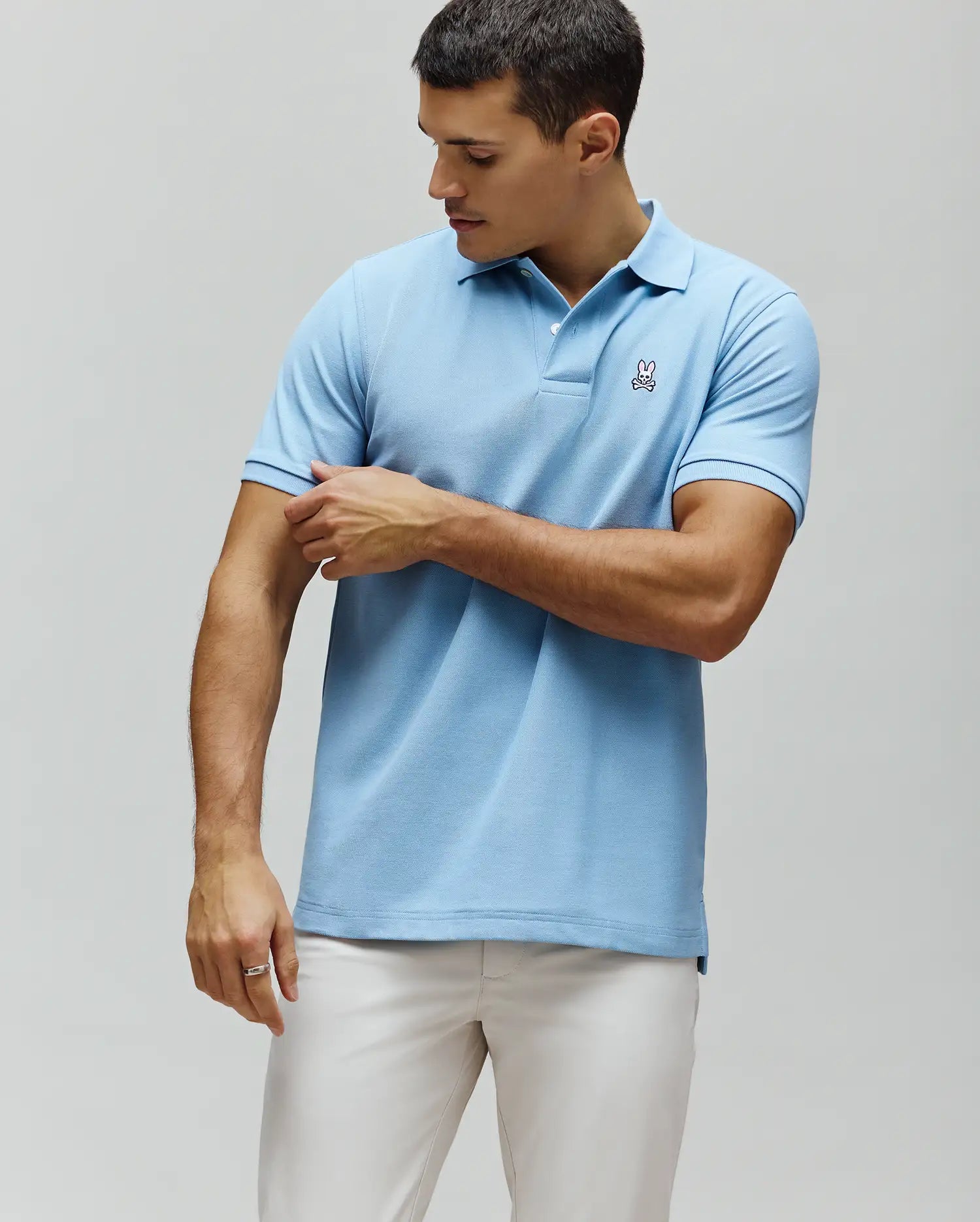 Psycho Bunny Men's Polos Classic Pique Polo B6K001F200 polo blu in piqué