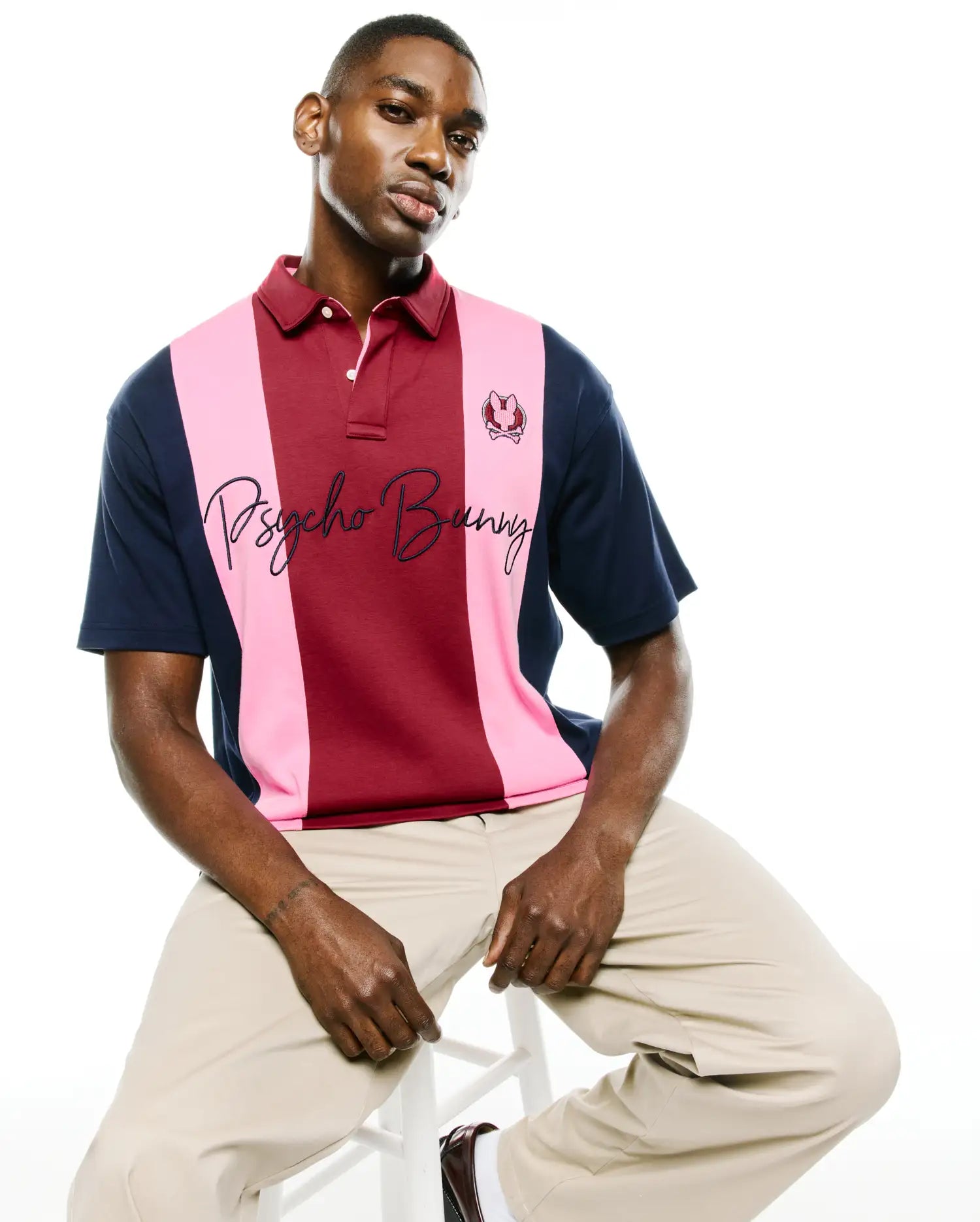 Psycho Bunny Men's Polos Chad Oversized Striped Polo polo rosso oversize