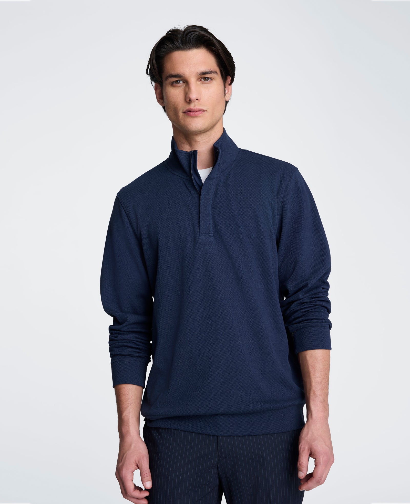 Kenneth Cole Reaction Hidden Placket Quarter Zip Sweater maglione blu navy