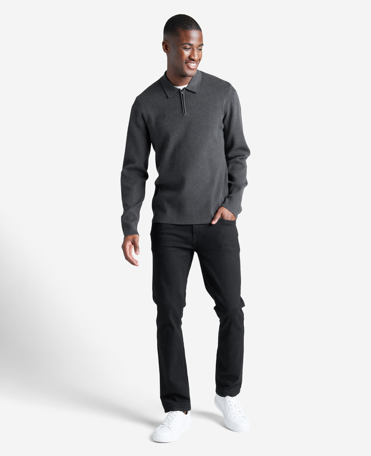Kenneth Cole Reaction Clothing Long Sleeve Polo Sweater maglione polo antracite mezza zip