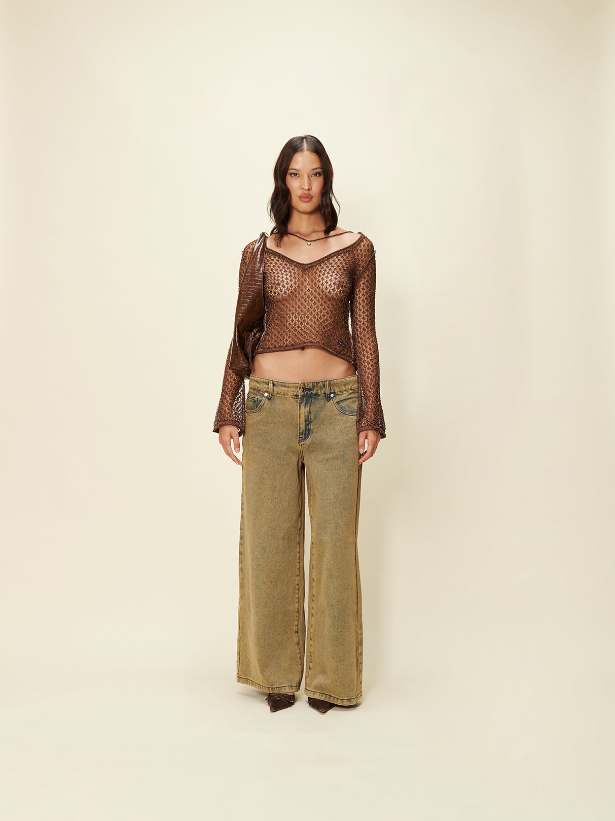House Of Sunny Women's Denim Sandblast Wide Leg Denim jeans wide leg XS-3XL vita regolabile