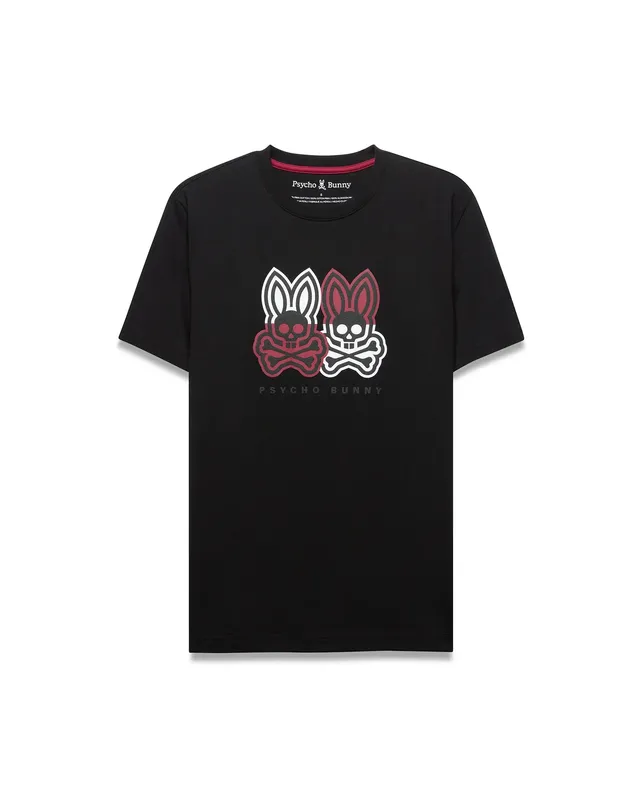 Psycho Bunny Men's Tees Ledger Graphic Tee T-shirt nera in cotone Pima