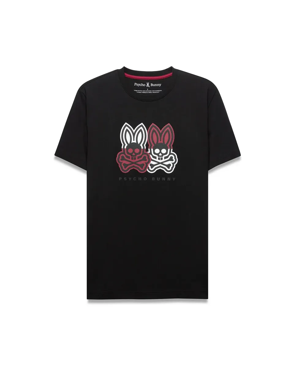 Psycho Bunny Men's Tees Ledger Graphic Tee T-shirt nera in cotone Pima