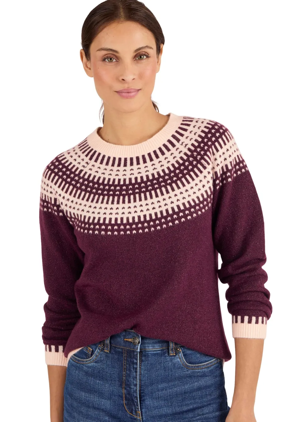 Damart Thermolactyl Maglione jacquard donna rosa bordeaux