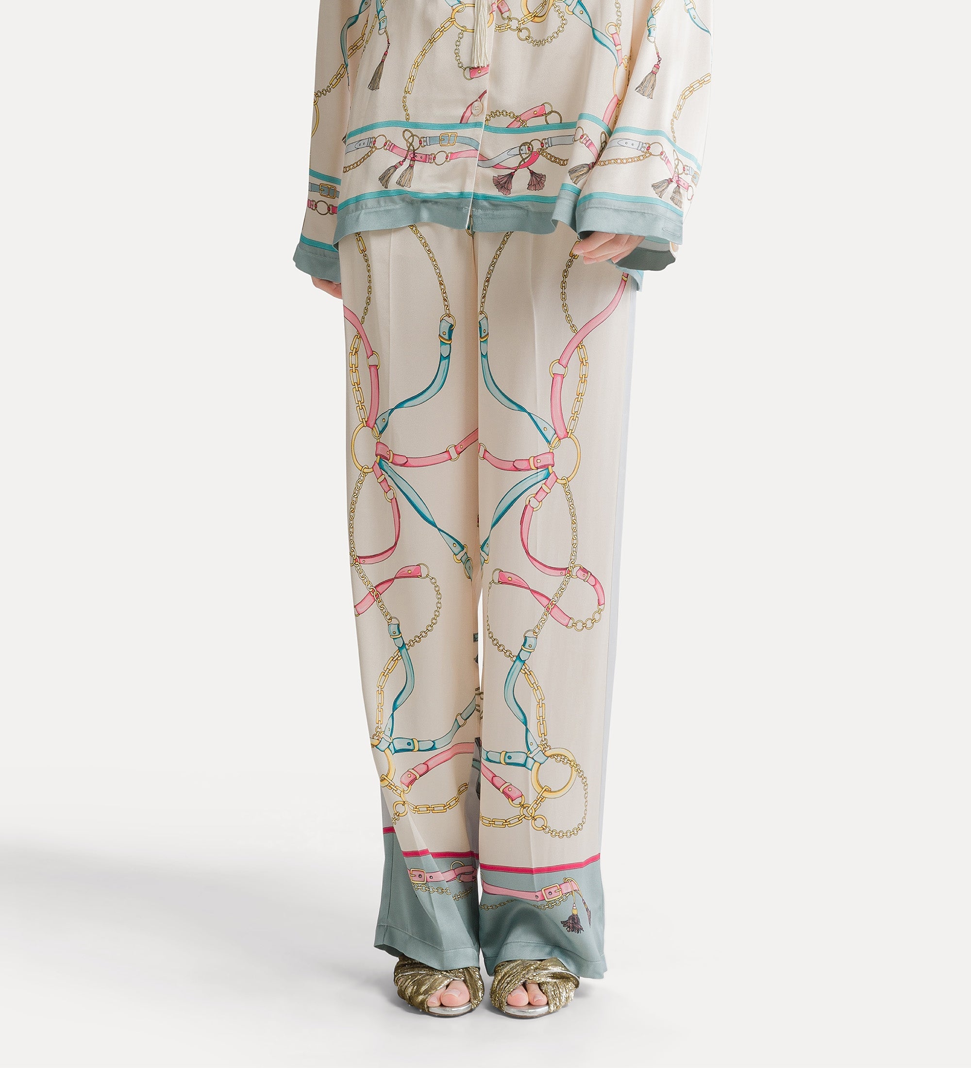 Forte pantaloni pyjama trousers with “the crown” placed print pantaloni avorio
