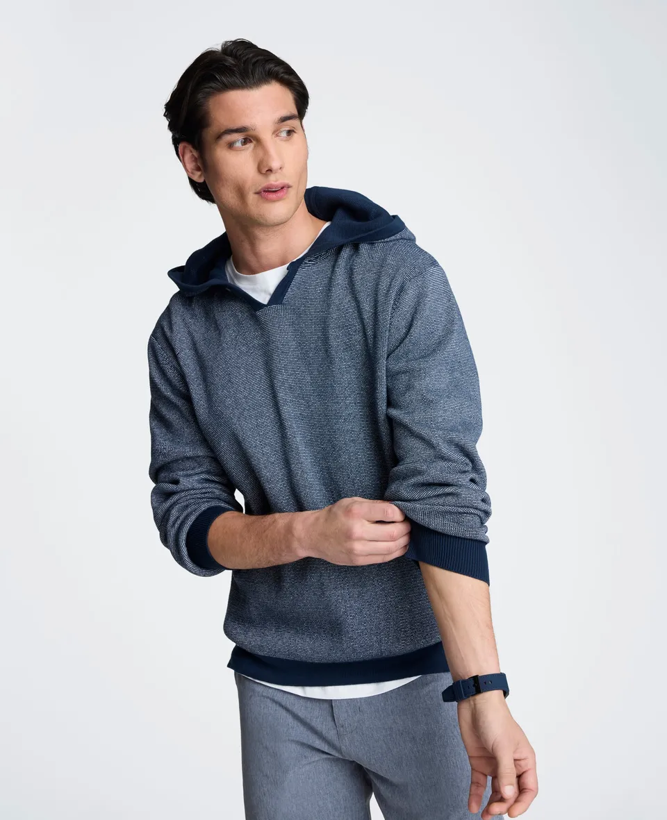 Kenneth Cole Reaction Clothing Sweater Hoodie felpa blu e bianca in cotone