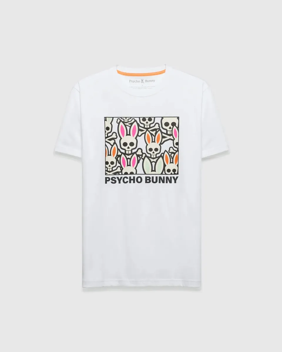 Psycho Bunny Men's Tees Byron Graphic Tee maglietta bianca cotone Pima