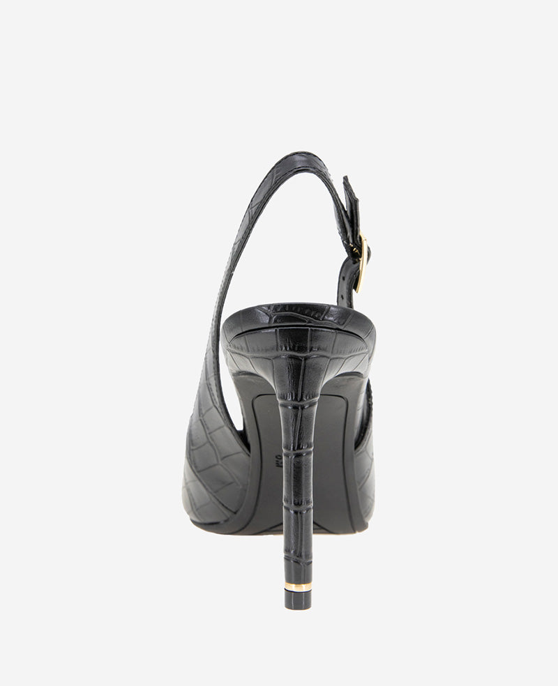 Kenneth Cole Reaction Shoes Quinnly Leather Croco Slingback Heel scarpe nere